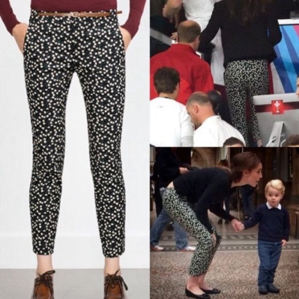 Zara floral trousers aso Kate Middleton black